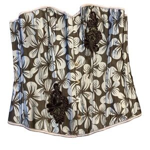 Floral Corset Size Blue/Black Lace Floral Patches & Black Satin Back Lace Up New